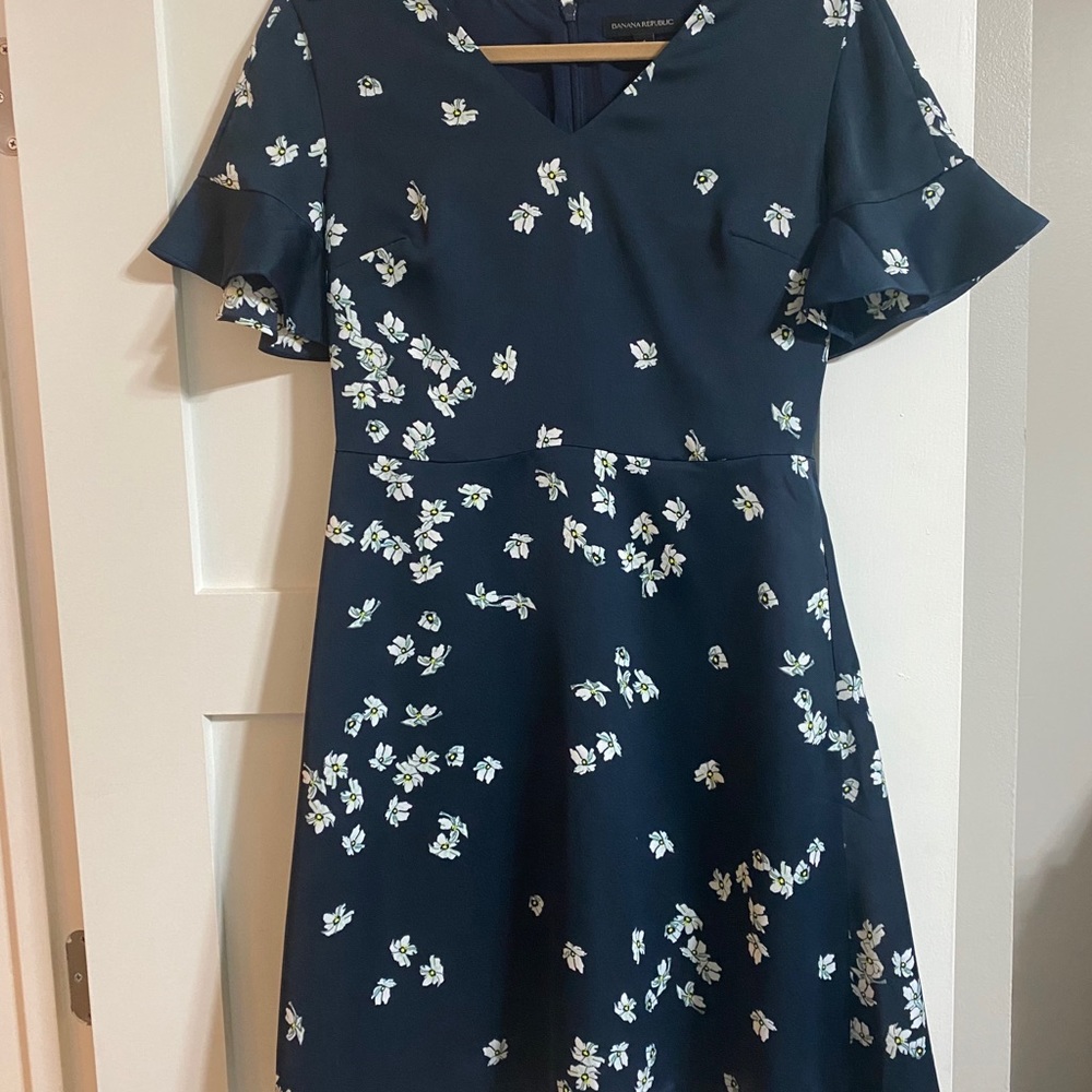 Banana Republic, navy blue floral dress w/ pockets
